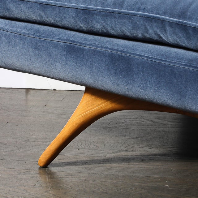 Wood Mid-Century Smoked Sapphire Velvet Sculptural Supported Sofa by Vladimir Kagan For Sale - Image 7 of 12