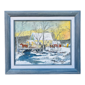 Late 20th Century Rustic Winter Scene Oil Painting