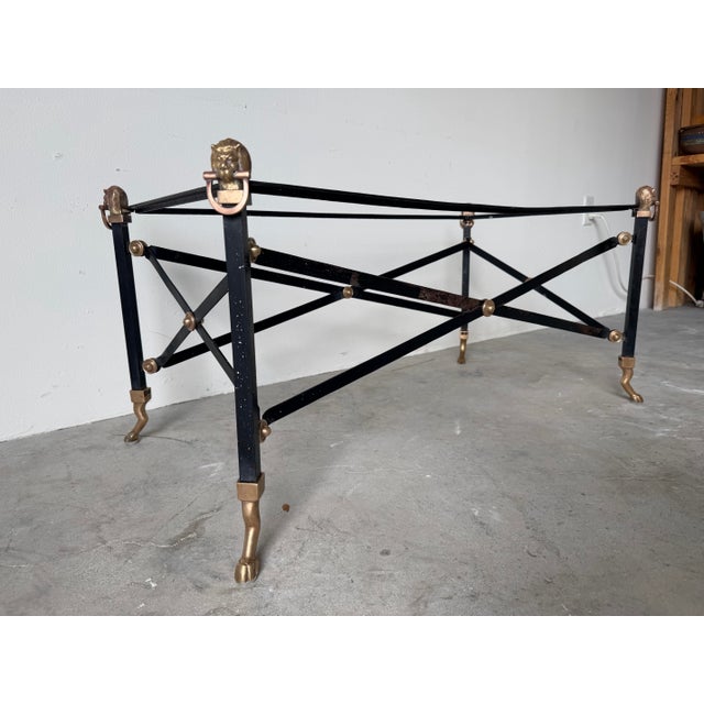 Hollywood Regency Neoclassical Style Green Marble & Brass Lion Head Cocktail Table For Sale - Image 11 of 12