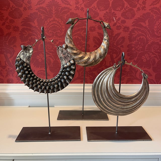 Set of 3 African Neck Rings on Stands Chairish