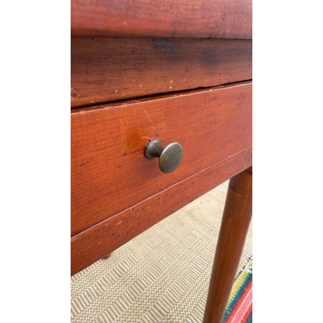 A Antique Softwood Sheraton Turned Leg One Drawer Side Table With Button Feet, Pennsylvania, Circa 1820’s For Sale - Image 9 of 12
