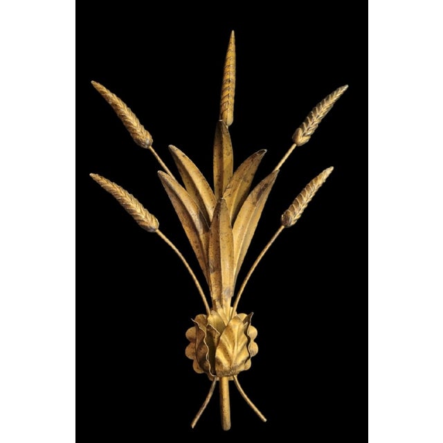 Vintage Antique Gold Tole Sheaf of Wheat Metal Wall Candle Holders- A Pair For Sale In West Palm - Image 6 of 7