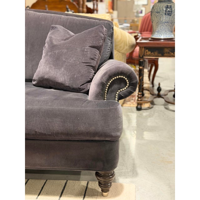 Early 21st Century Ethan Allen Hyde Sofa in Camby Indigo Performance Fabric With Nickel Nailhead Trim For Sale - Image 5 of 10
