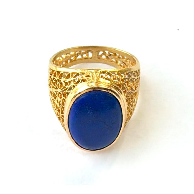18k Gold Filigree Lapis Lazuli Ring For Sale - Image 9 of 11