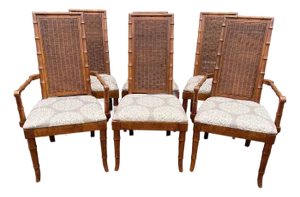 1970s American of Martinsville Faux Bamboo and Rattan Dining Chairs- Set of 6