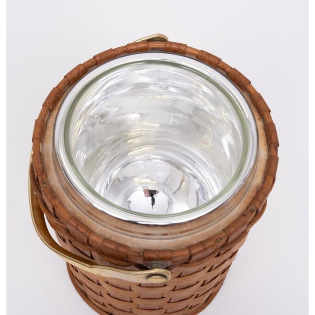 Wicker Ice Bucket in Brass with Lid and Ice Tongs, 1960s, Set of 3 For Sale - Image 9 of 10