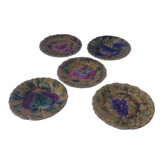 Vintage French Sarreguemines Majolica Desser Plates- Set of 5 For Sale