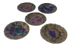 Vintage French Sarreguemines Majolica Desser Plates- Set of 5