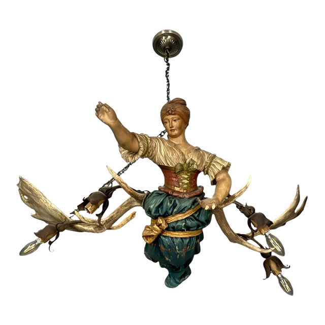 Antique Lusterweibchen Chandelier (Often Called a Bar Maiden or Forest Maiden Antler Chandelier), Originating From Germany For Sale