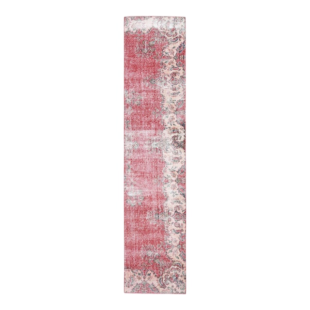 1970s Vintage Turkish Handmade Wool Cotton Red Runner Rug For Sale