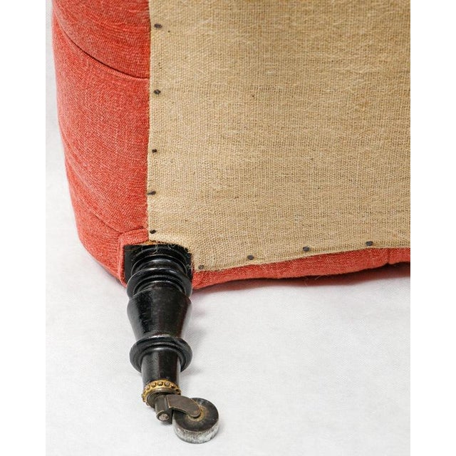 Napoleon III Brique Linen Salon Chair and Tufted Ottoman, Set of 2 For Sale - Image 10 of 16