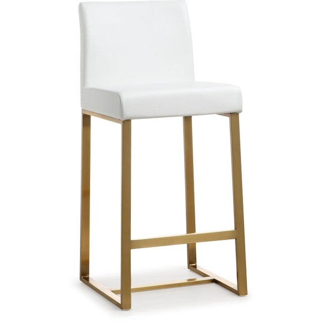 Denmark White Vegan Leather & Gold Steel Counter Stools - Set of 2 For Sale - Image 11 of 12