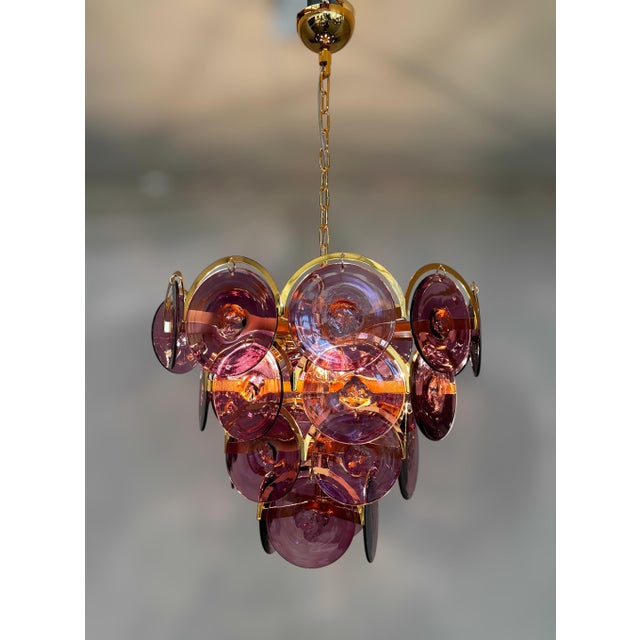 Burgundy 21st Century Italian Tiered Murano Disco Chandelier by Fabio LTD For Sale - Image 8 of 13