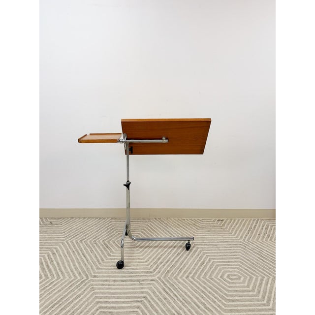 Danish Teak MCM Rolling Music Stand Adjustable Side Table 28"-37" Tall For Sale - Image 9 of 11