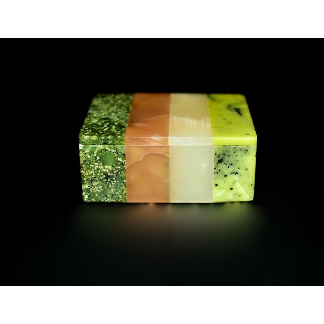 Gemstone Natural Gemstone Box Rose Quartz Onyx Serpentine Four Stones Beautiful Italian Made For Sale - Image 7 of 11