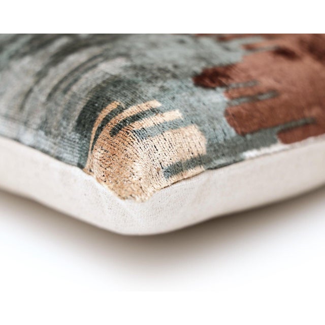 Mid-Century Modern Handmade Organic Silk Velvet Pillow 20x20 | Earthy Modern Design For Sale - Image 3 of 7
