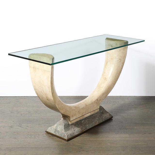 Mid-Century Tessellated Stone Console Table W/ Brass Inlays by Maitland Smith For Sale - Image 16 of 18