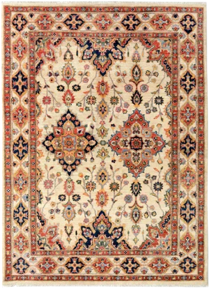 1990s Shabby Chic Ivory/Blue Hand-Knotted Rug - 5'1 X 6'10