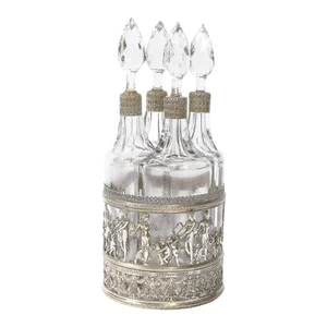 19th Century Neoclassical Figurative Silver Plate & Cut Crystal Decanter Set- 4 Pieces