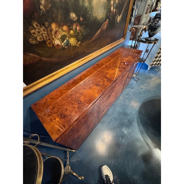 Wood MCM Design Burl Walnut and Brass Sideboard For Sale - Image 7 of 9