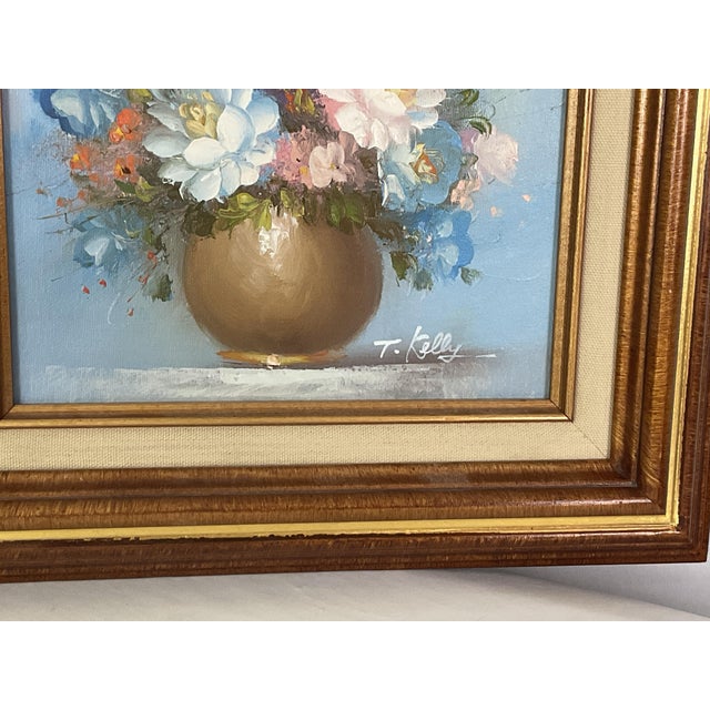 1980s 1980s Floral Oil, Paintings, a Pair, Signed, Oil on Canvas For Sale - Image 5 of 6