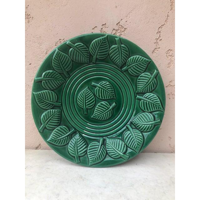 1950s Large Green Majolica Platter With Leaves Saint Clement For Sale In Austin - Image 6 of 6