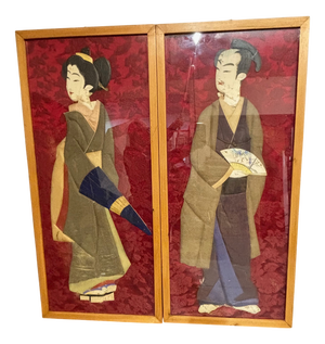 Japanese Artist, Characters Wearing Clothes, Early 1900s, Paintings on Panel, Set of 2