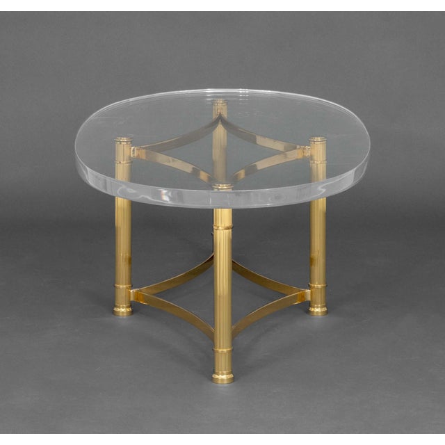 Modern Brass and Acrylic Oval Coffee Table For Sale In New York - Image 6 of 6