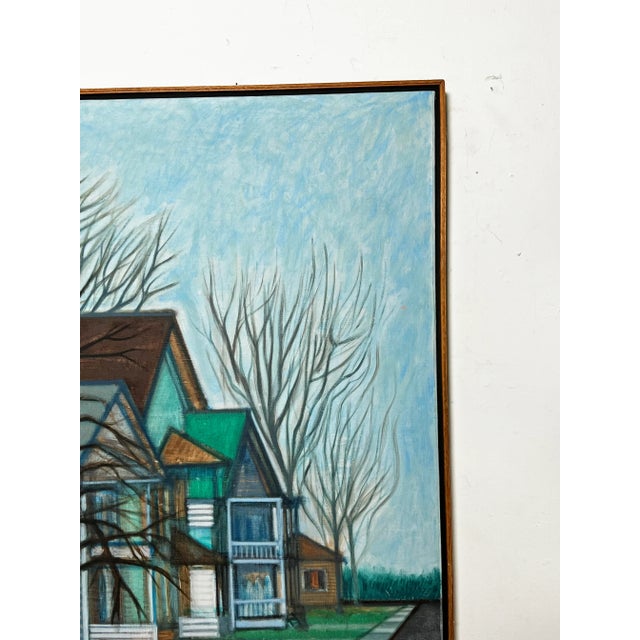 D. 1969 Noted Ny Artist Ed Cowley Abstract Realism Town Scape Painting For Sale - Image 4 of 7