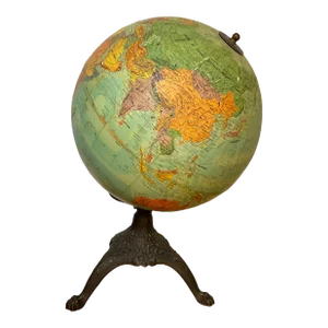 Mid 20th Century Replogle Stereo Relief Globe on Cast Iron Stand