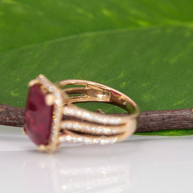 7.6Ct Madagascar Ruby Ring With Earth-Mined Diamond Accents: Solid 14k Gold, Size 6.75 For Sale - Image 9 of 9