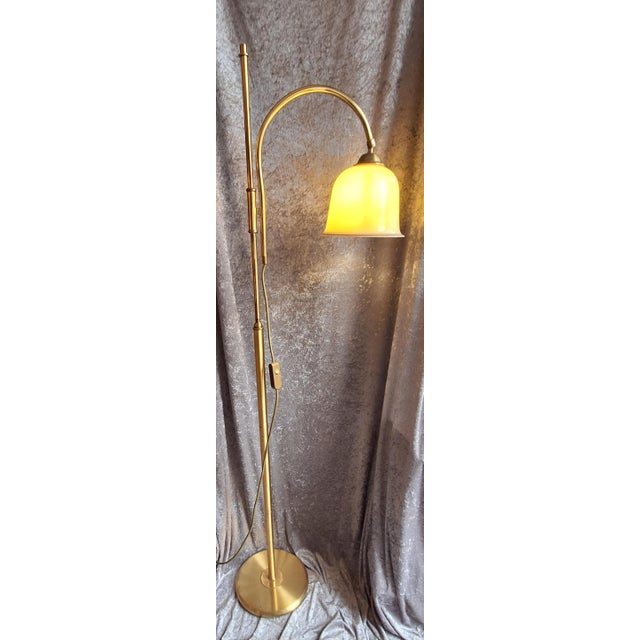Vintage Floor Lamp with Adjustable Brass Frame and Beige Glass Shade, 1980s For Sale - Image 3 of 10
