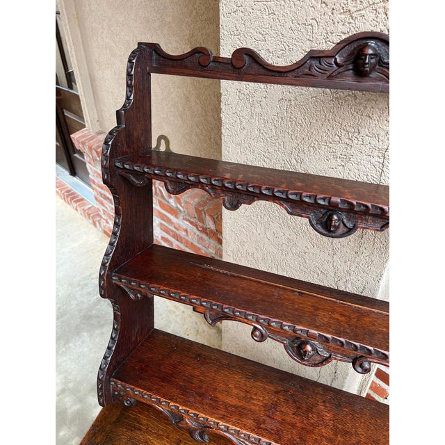 Late 19th Century Antique English Gothic Revival Wall Shelf Carved Oak Hanging Display Rack C1880 For Sale - Image 5 of 18