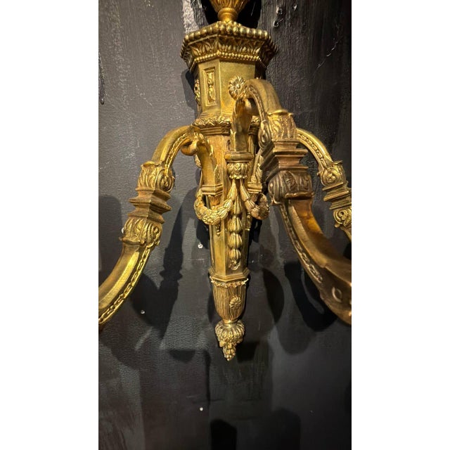 French 1920 Caldwell Gild Bronze Sconces 3 Lights Louis XVI Style - a Pair For Sale - Image 3 of 12