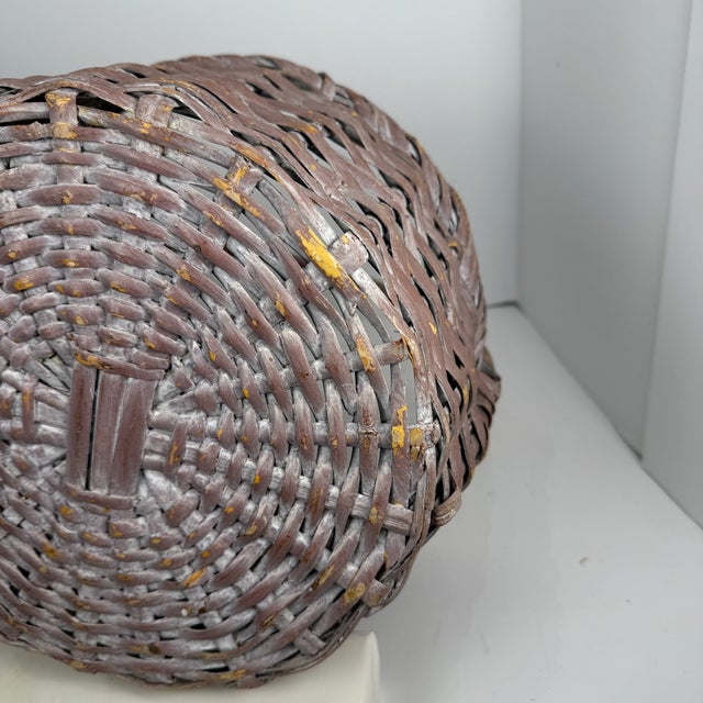 Brown Vintage Distressed Painted Round Palacek Basket For Sale - Image 8 of 9