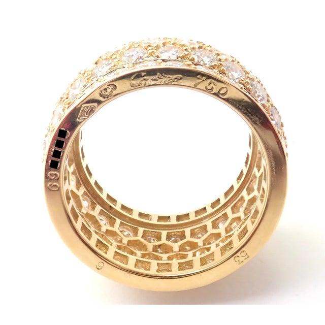 Metal Cartier Nigeria 18k Yellow Gold Diamond Wide Band Ring Size 53 For Sale - Image 7 of 12