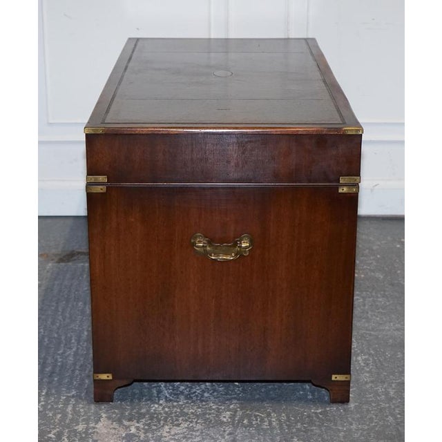 Military Campaign Twin Pedestal Desk with Aged Green Leather Top from Bevan Funell For Sale - Image 10 of 14