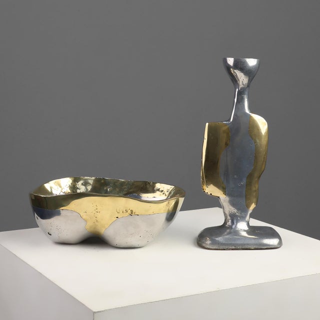 Candleholder and Bowl in Aluminum and Brass from David Marshall, United Kingdom, 1970s, Set of 2 For Sale - Image 13 of 13