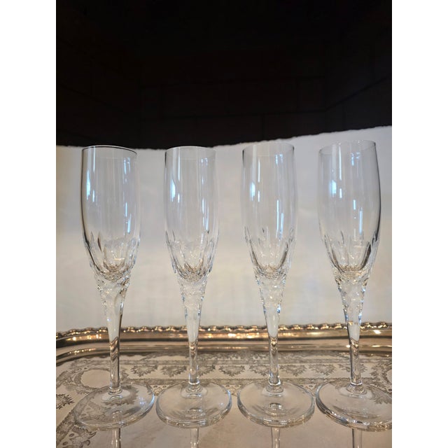 Traditional 1990s Hoya Champagne Flutes Peony Pattern Set of Four For Sale - Image 3 of 7