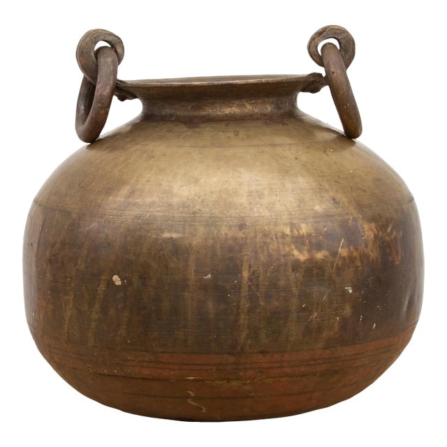 Antique Brass Rounded Kitchen Pot For Sale