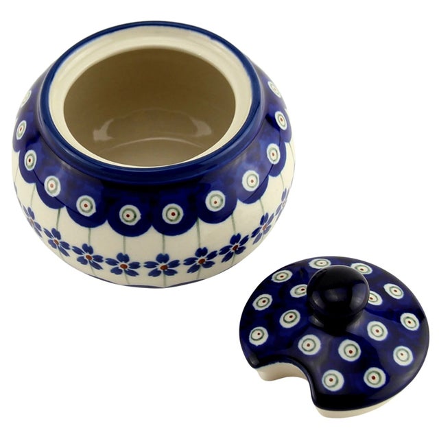 Mid-Century Modern Vintage Polish Pottery Handmade Stoneware by Zaklady Boleslawiec Sugar Bowl For Sale - Image 3 of 4