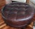 Gorgeous custom‑made Ethan Allen Nassau round leather ottoman, 37" diameter, in a rich brown leather (Canyon Espresso...