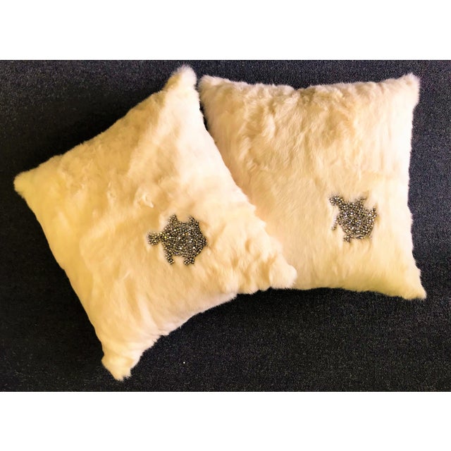 Ankasa White Rabbit Fur Toss Pillows With Rhinestone Turtle