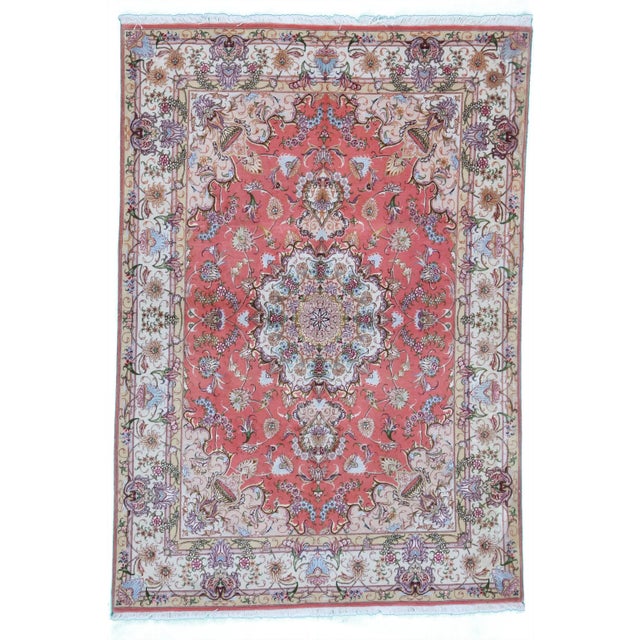 1990s Handmade Silk and Wool Tabriz Rug 4'10' X 6'11" For Sale In Los Angeles - Image 6 of 6