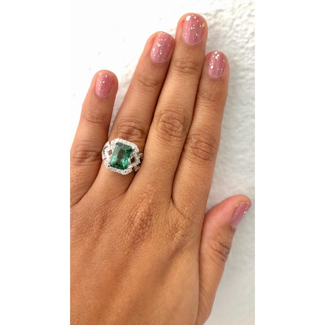 2020s 4.81 Carat Tourmaline Diamond 14 Karat White Gold Ring, Size 7 For Sale - Image 5 of 5
