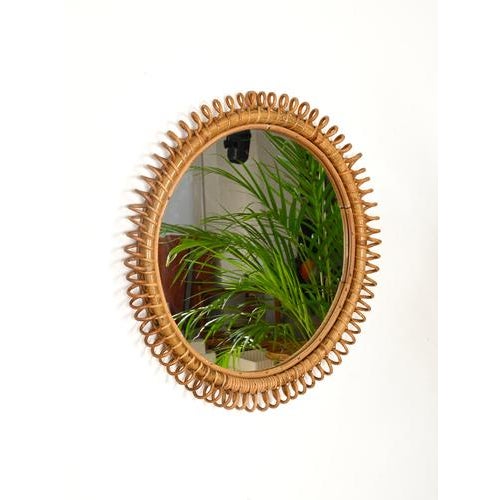 Large Vintage Round Mirror in Rattan and Wicker by Franco Albini, 1960s For Sale - Image 3 of 13