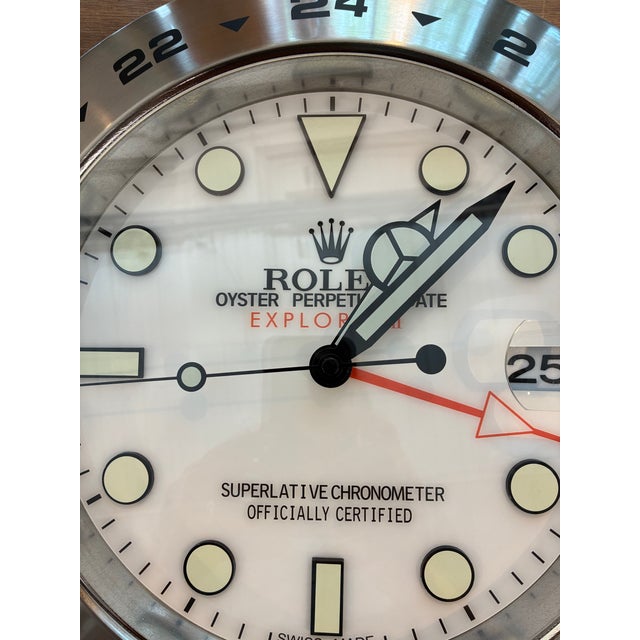Super cool eye catching silver vintage Rolex display wall clock having second and date indicators, automatic time quartz...