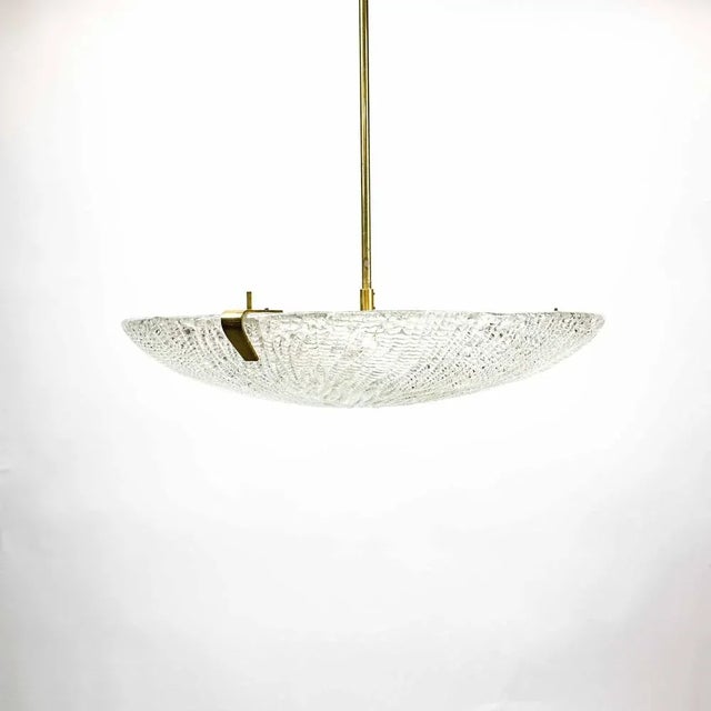 Mid-Century Modern Ceiling Lamp in Brass & Ice Glass attributed to J.T. Kalmar, 1960s For Sale - Image 3 of 13