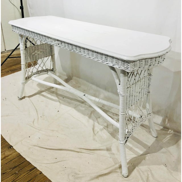 1940s Vintage Painted Wood & Wicker Console Table Chairish