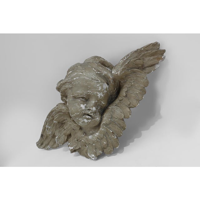French Putti Sculpture in Limewood and Plaster, 18th Century For Sale - Image 5 of 12